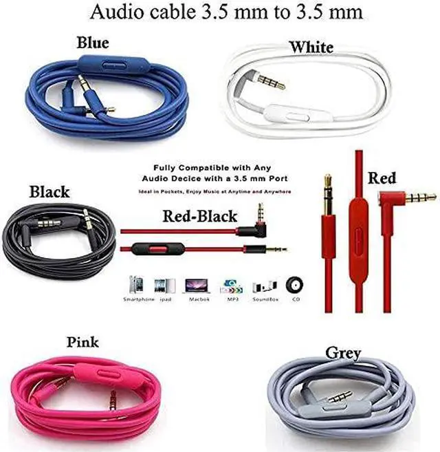 Alt view image 5 of 5 - EARLA TEC Replacement Audio Cable Cord Wire with in line Microphone and Control for Beats by Dr Dre Headphones Solo Studio Pro Detox Wireless Mixr Executive Pill (Grey)
