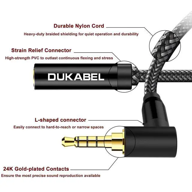 Alt view image 4 of 7 - Headphone Extension Cords, TRRS Right-Angle 3.5mm Extender Cable -4 Ft/1.2M