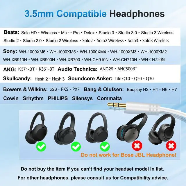 Alt view image 2 of 7 - Beats Headphone Replacement Audio Cable Cord Aux 3.5mm to 3.5mm Wire-No Mic