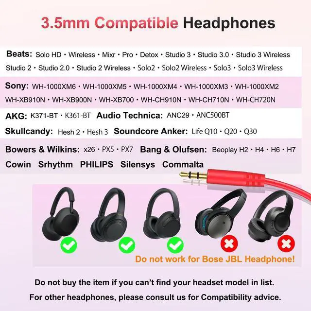Alt view image 2 of 7 - Replacement Audio Cable Cord for Beats Headphone 3.5mm to 3.5mm Wire-No Mic
