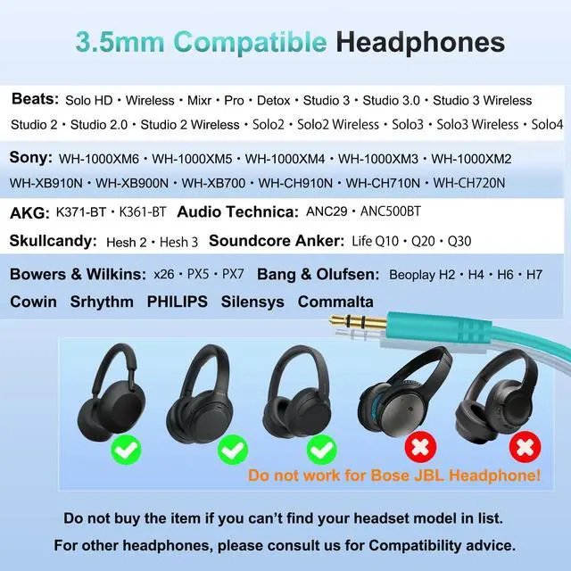 Alt view image 2 of 7 - Beats Headphone Replacement Audio Cable Cord 3.5mm to 3.5mm Aux Wire-No Mic