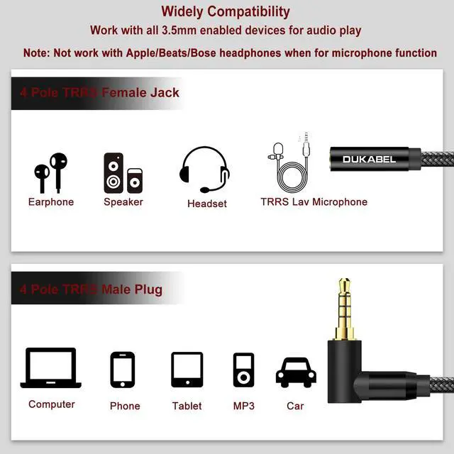 Alt view image 2 of 7 - Headphone Extension Cords, TRRS Right-Angle 3.5mm Extender Cable -4 Ft/1.2M