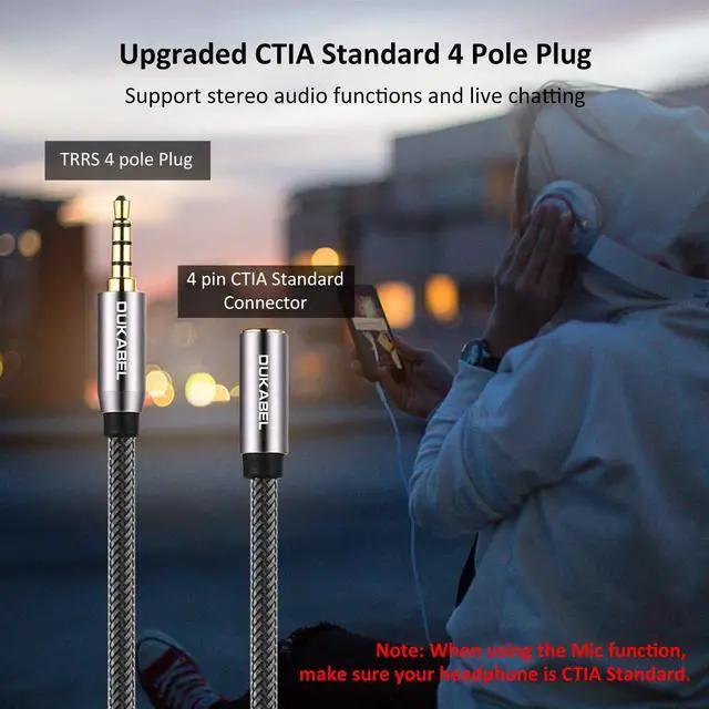 Alt view image 2 of 7 - DUKABEL 3.5mm Extension Cord (8 Feet/2.4Meters) TRRS 4-Pole Headphone Extension Male to Female Mic-Supported 3.5mm Audio Extender for Smartphones, TV, Cars, Speaker, Headset, Microphones, PC, etc.