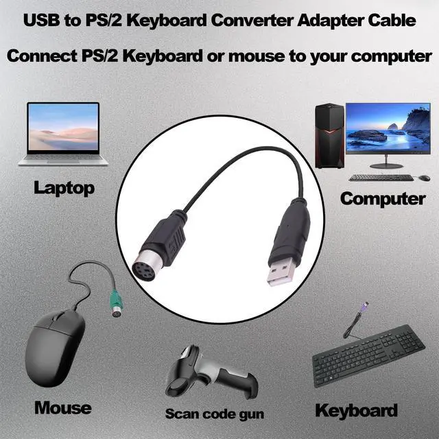 Alt view image 7 of 7 - YARCHONN USB to PS/2 Converter Adapter Keyboard Cable 18cm
