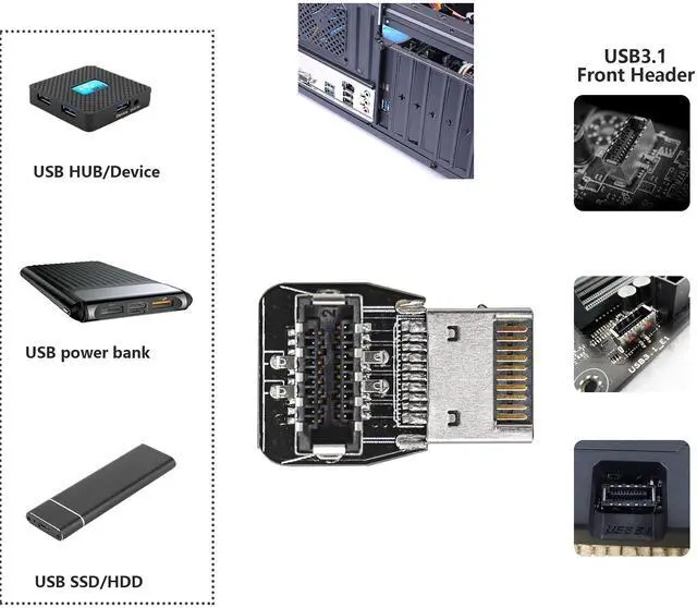 Alt view image 5 of 7 - CERRXIAN 90 Degree USB Type E Adapter, Up Angle USB 3.2 Type E Male to Female Front Panel Internal Connector Adapter High Speed 10Gbps for USB C Header Motherboard(Up/A)