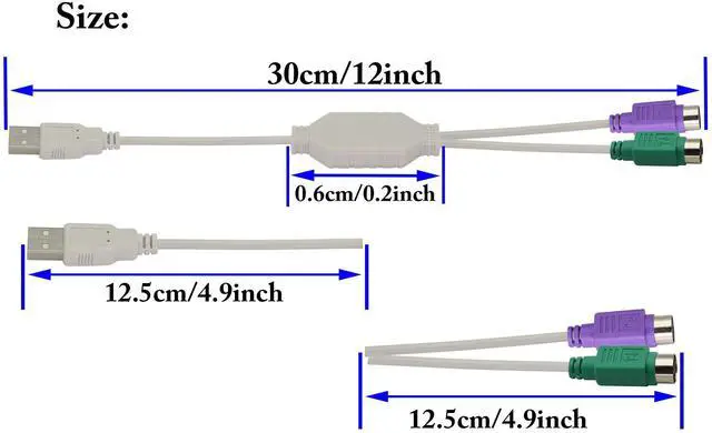 Alt view image 2 of 6 - zdyCGTime 12Inch White PS/2 to USB Adapter Keyboard Mouse Converter Cable,USB Male to Dual PS2 Female Y Splitter Cable,Support Win98/ME/2000/XP/7/8/8.1,etc.(30cm/1Pack)
