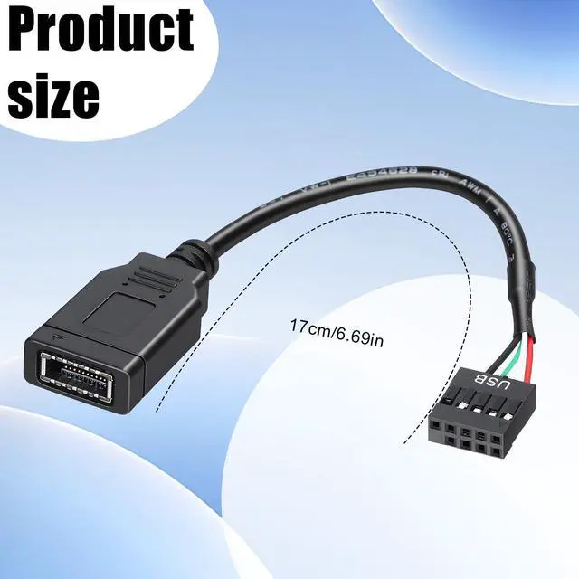 Alt view image 2 of 7 - Fyntave USB 2.0 to Type-E Motherboard Header Extension Cable, USB 2.0 9 Pin Female toUSB+USB 3.1 TypeE Motherboard Connector Adapter, USB3.2 Gen 1 Header USB-C Front Panel Adapter Cable for Computer