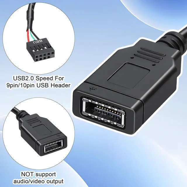 Alt view image 3 of 7 - Fyntave USB 2.0 to Type-E Motherboard Header Extension Cable, USB 2.0 9 Pin Female toUSB+USB 3.1 TypeE Motherboard Connector Adapter, USB3.2 Gen 1 Header USB-C Front Panel Adapter Cable for Computer