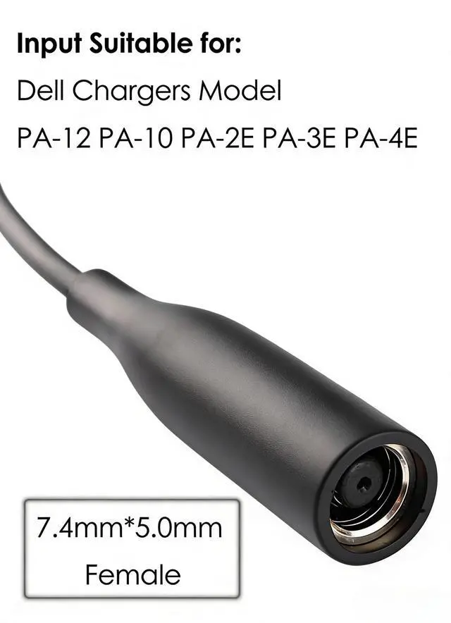 Alt view image 6 of 7 - Power Adapter 5 Count 7.4mm Female to 4.5mm Male Tip Adapter Converter Cable for Dell Laptop Power Supply
