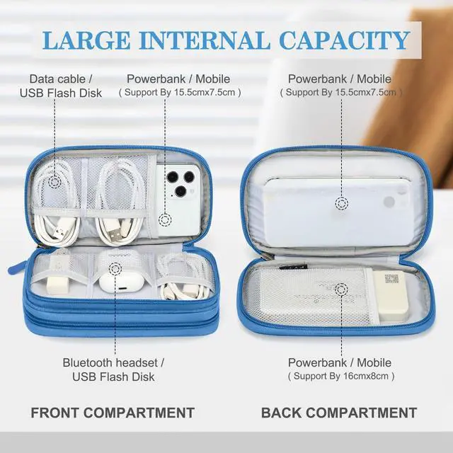 Alt view image 3 of 7 - FYY Electronic Organizer, Travel Tech Pouch Bag, Cable Organizer Cyan