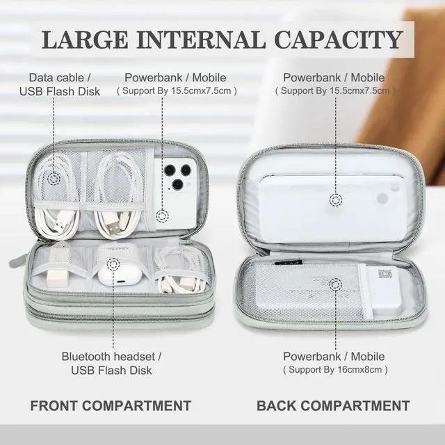 Alt view image 3 of 7 - FYY Electronic Organizer, Travel Tech Pouch Bag, Cable Organizer Grey