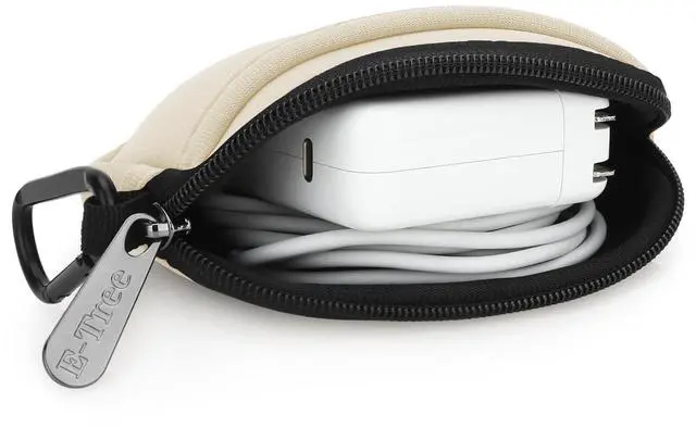 Alt view image 2 of 7 - E-Tree Mini Neoprene Pouch Case for Phone Charger Airpods Cables Earphones MagSafe Power Adapter Keys Keychain Small Accessories Storage Organizer Tech Bag, Coin Purse Wallet, Zipper Pocket (Beige)