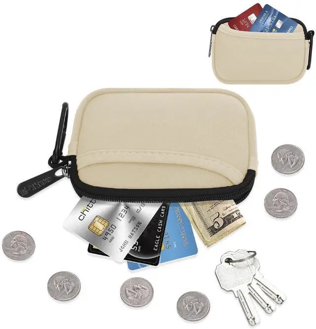 Alt view image 3 of 7 - E-Tree Mini Neoprene Pouch Case for Phone Charger Airpods Cables Earphones MagSafe Power Adapter Keys Keychain Small Accessories Storage Organizer Tech Bag, Coin Purse Wallet, Zipper Pocket (Beige)