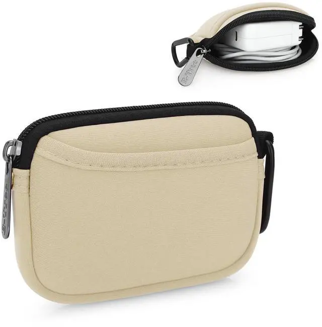Main image of E-Tree Mini Neoprene Pouch Case for Phone Charger Airpods Cables Earphones MagSafe Power Adapter Keys Keychain Small Accessories Storage Organizer Tech Bag, Coin Purse Wallet, Zipper Pocket (Beige)