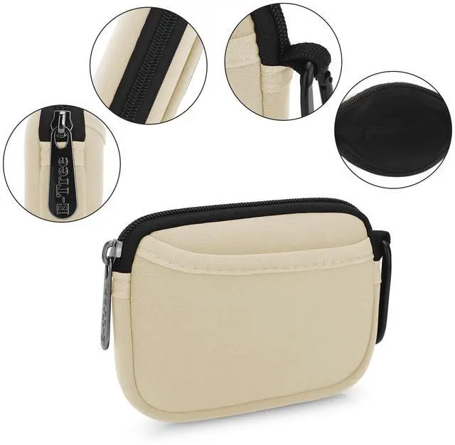Alt view image 4 of 7 - E-Tree Mini Neoprene Pouch Case for Phone Charger Airpods Cables Earphones MagSafe Power Adapter Keys Keychain Small Accessories Storage Organizer Tech Bag, Coin Purse Wallet, Zipper Pocket (Beige)