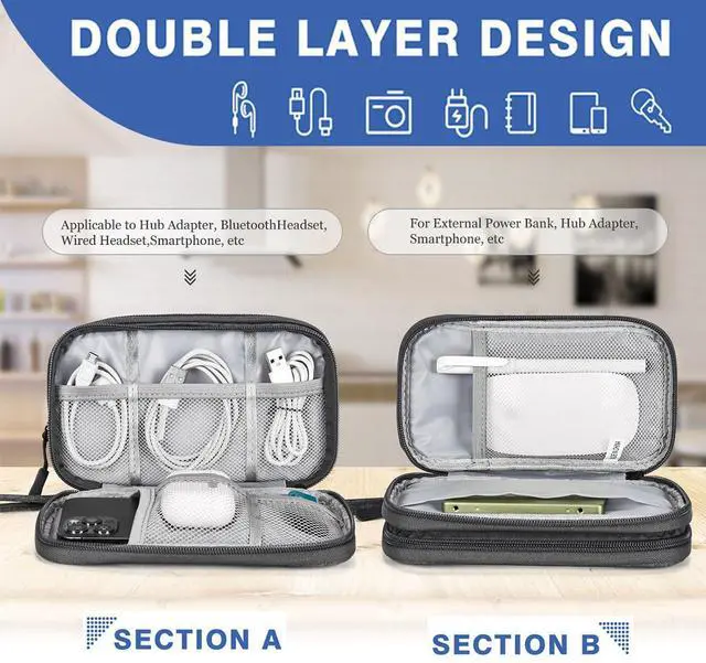 Alt view image 3 of 7 - CAAORDKSO Electronics Organizer Case, Cable Organizer Bag Waterproof Electronic Accessories Carry Case with Handle for Cable, Cord, USB, Charger, Phone, Power Bank, Earphone (Dark Gray, Medium)