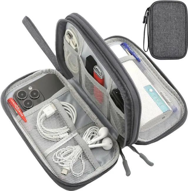 Main image of CAAORDKSO Electronics Organizer Case, Cable Organizer Bag Waterproof Electronic Accessories Carry Case with Handle for Cable, Cord, USB, Charger, Phone, Power Bank, Earphone (Dark Gray, Medium)