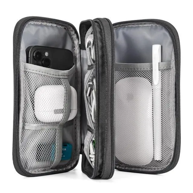 Alt view image 4 of 7 - CAAORDKSO Electronics Organizer Case, Cable Organizer Bag Waterproof Electronic Accessories Carry Case with Handle for Cable, Cord, USB, Charger, Phone, Power Bank, Earphone (Dark Gray, Medium)