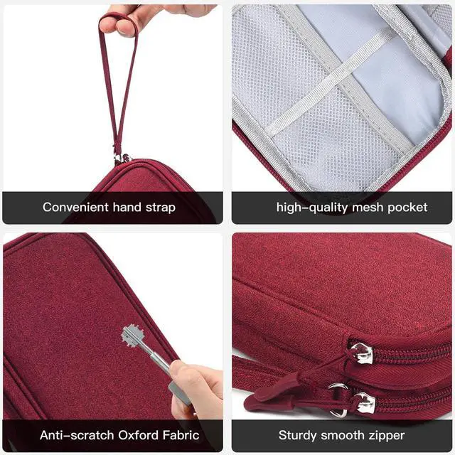 Alt view image 5 of 7 - CAAORDKSO Electronic Organizer Travel Case, Cord Organizer Travel Cable Organizer Bag, Tech Pouch Accessories Carry Storage for Travel Essentials, Backpack, Business, Daily Commute (Wine Red,Large)