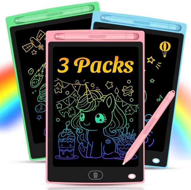 Main image of 3 Pack LCD Writing Tablet for Kids - Erasable and Reusable Toddler Doodle Board in 8.5 inch, Ideal Drawing Pad for Learning Toy for Ages 3-8, Gift for Girls Boys (3 Pack (Pink,Blue, Green))