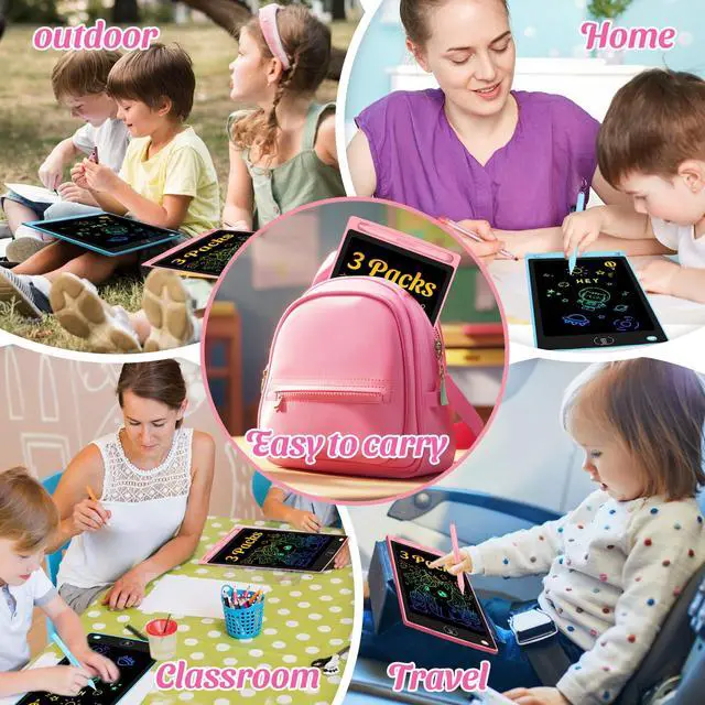 Alt view image 7 of 7 - 3 Pack LCD Writing Tablet for Kids - Erasable and Reusable Toddler Doodle Board in 8.5 inch, Ideal Drawing Pad for Learning Toy for Ages 3-8, Gift for Girls Boys (3 Pack (Pink,Blue, Green))