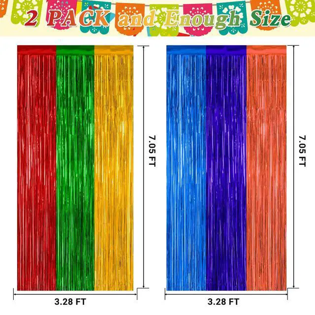 Alt view image 2 of 7 - ZATAYE 2 Pack Mexican Color Fiesta Foil Curtain Streamer Decorations