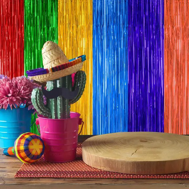 Alt view image 7 of 7 - ZATAYE 2 Pack Mexican Color Fiesta Foil Curtain Streamer Decorations