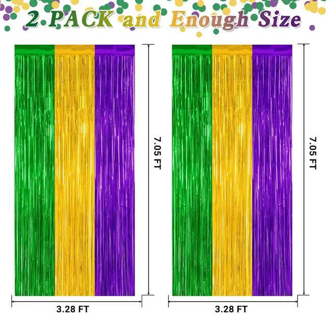 Alt view image 2 of 7 - ZATAYE 2 Pack Purple Gold Green Foil Curtain Streamer Decorations
