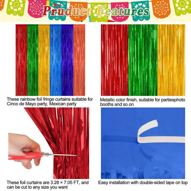 Alt view image 4 of 7 - ZATAYE 2 Pack Mexican Color Fiesta Foil Curtain Streamer Decorations