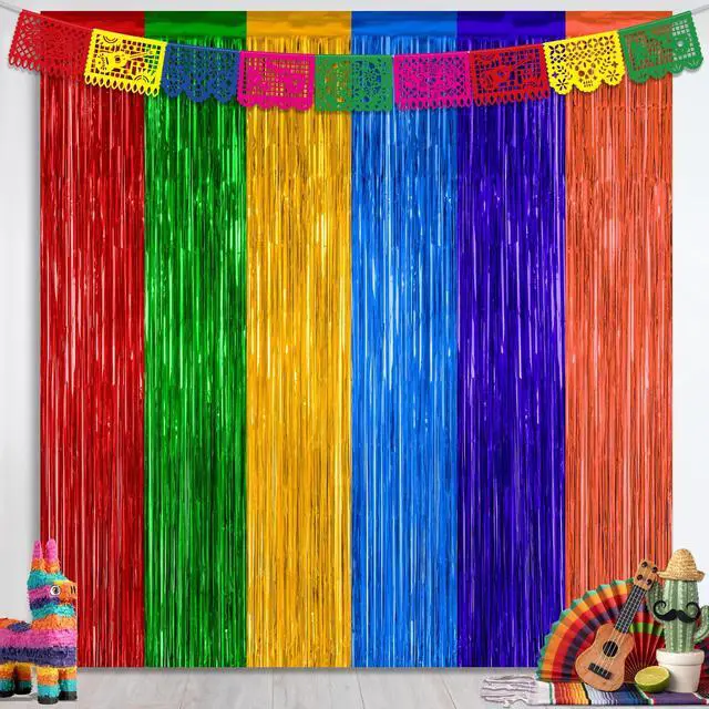 Main image of ZATAYE 2 Pack Mexican Color Fiesta Foil Curtain Streamer Decorations