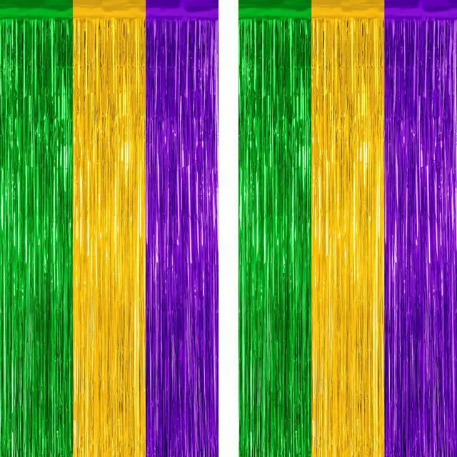 Main image of ZATAYE 2 Pack Purple Gold Green Foil Curtain Streamer Decorations