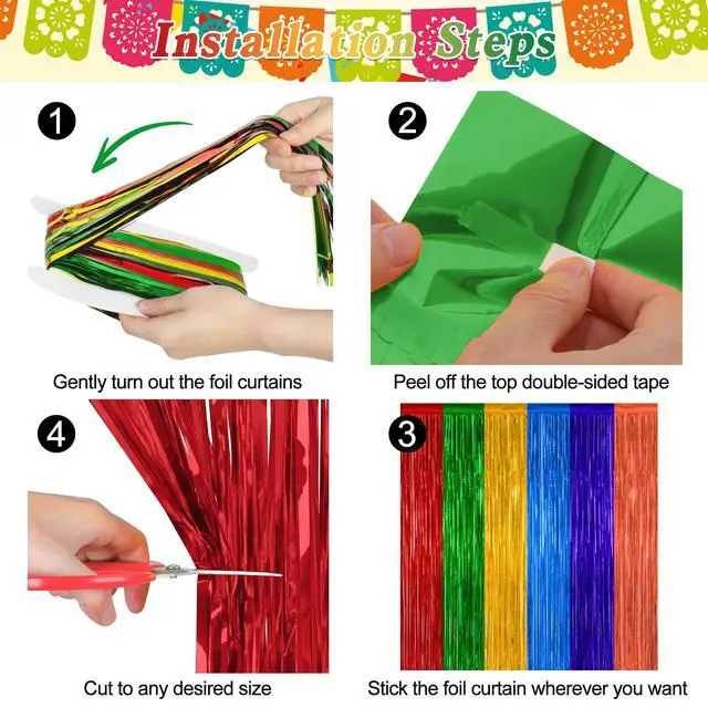 Alt view image 3 of 7 - ZATAYE 2 Pack Mexican Color Fiesta Foil Curtain Streamer Decorations