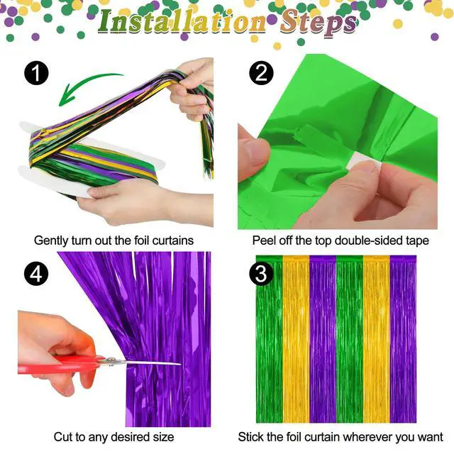 Alt view image 3 of 7 - ZATAYE 2 Pack Purple Gold Green Foil Curtain Streamer Decorations