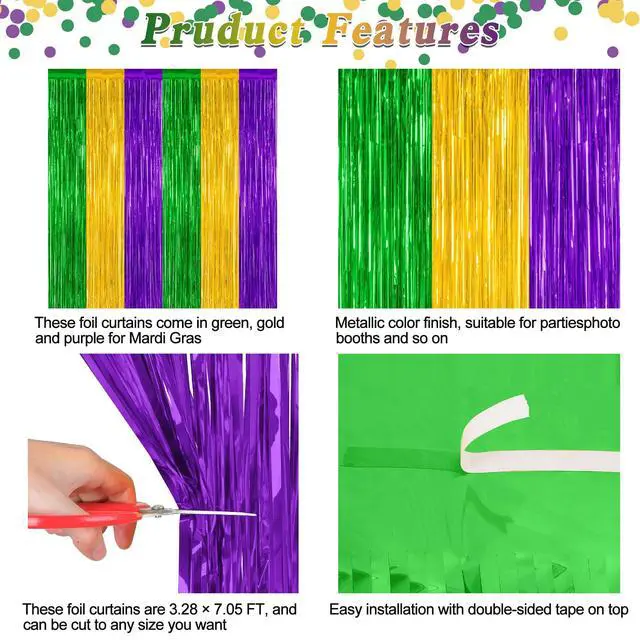Alt view image 4 of 7 - ZATAYE 2 Pack Purple Gold Green Foil Curtain Streamer Decorations
