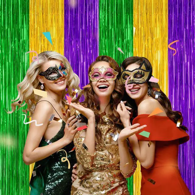 Alt view image 5 of 7 - ZATAYE 2 Pack Purple Gold Green Foil Curtain Streamer Decorations