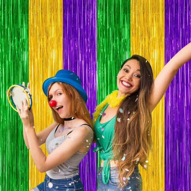 Alt view image 6 of 7 - ZATAYE 2 Pack Purple Gold Green Foil Curtain Streamer Decorations