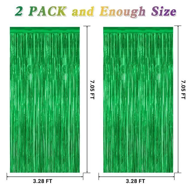 Alt view image 2 of 7 - ZATAYE 2 Pack Green Foil Curtain Backdrop Birthday Party Decorations
