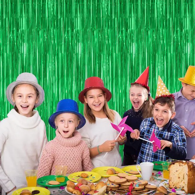Alt view image 5 of 7 - ZATAYE 2 Pack Green Foil Curtain Backdrop Birthday Party Decorations
