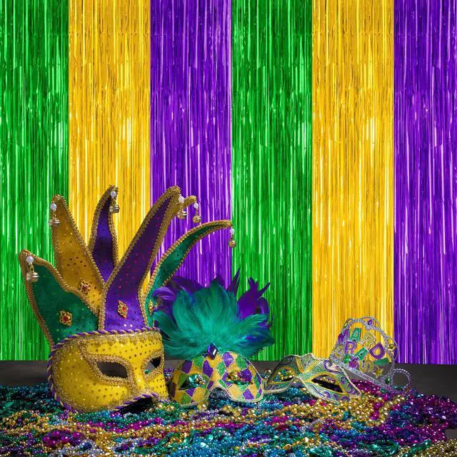 Alt view image 7 of 7 - ZATAYE 2 Pack Purple Gold Green Foil Curtain Streamer Decorations