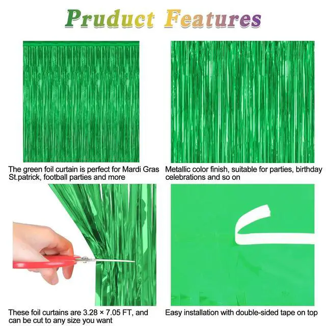 Alt view image 4 of 7 - ZATAYE 2 Pack Green Foil Curtain Backdrop Birthday Party Decorations
