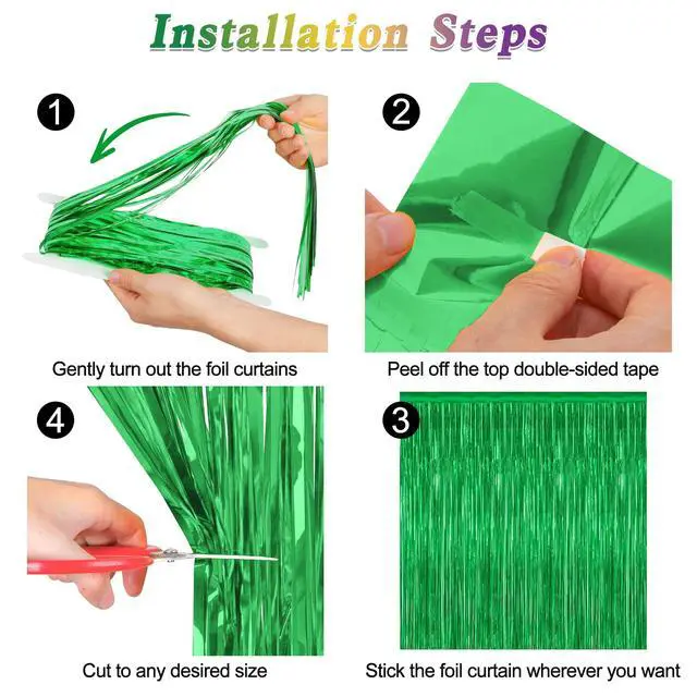 Alt view image 3 of 7 - ZATAYE 2 Pack Green Foil Curtain Backdrop Birthday Party Decorations