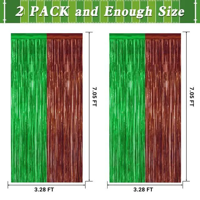 Alt view image 2 of 7 - ZATAYE 2 Pack Brown Green Football Foil Curtain Streamer Decorations