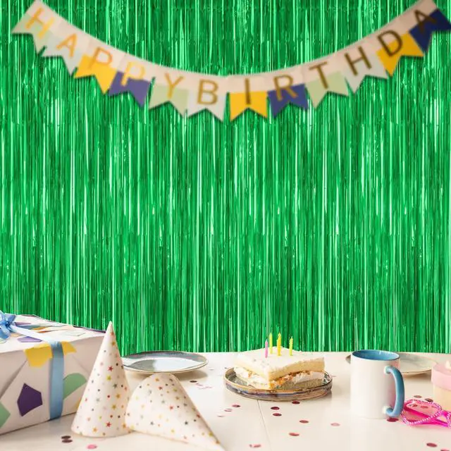 Alt view image 7 of 7 - ZATAYE 2 Pack Green Foil Curtain Backdrop Birthday Party Decorations