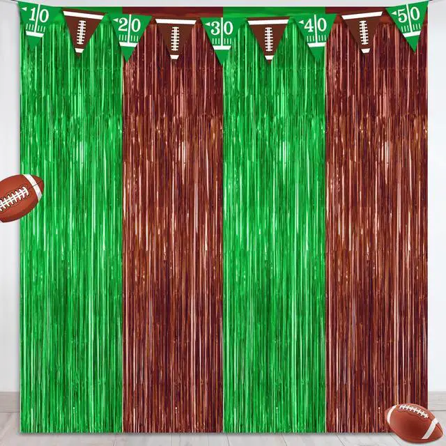 Main image of ZATAYE 2 Pack Brown Green Football Foil Curtain Streamer Decorations