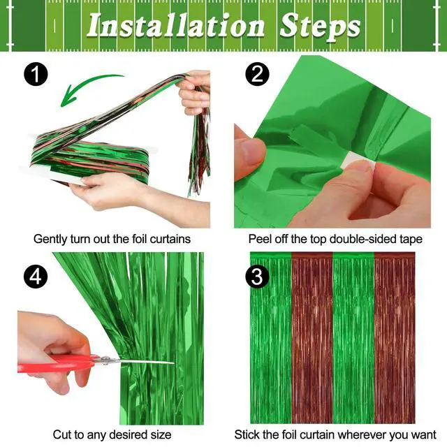 Alt view image 3 of 7 - ZATAYE 2 Pack Brown Green Football Foil Curtain Streamer Decorations