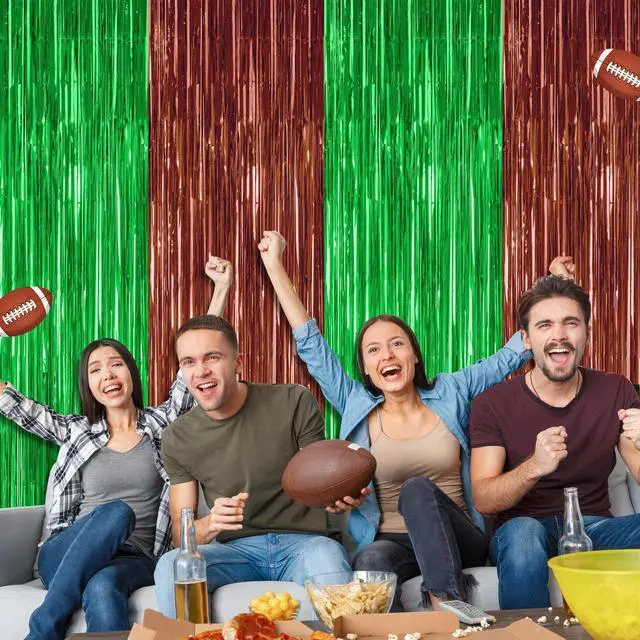 Alt view image 6 of 7 - ZATAYE 2 Pack Brown Green Football Foil Curtain Streamer Decorations