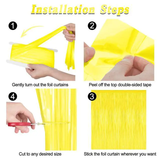Alt view image 3 of 7 - ZATAYE 2 Pack Yellow Foil Curtain Streamer Decorations