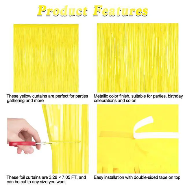 Alt view image 4 of 7 - ZATAYE 2 Pack Yellow Foil Curtain Streamer Decorations