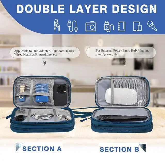 Alt view image 3 of 7 - CAAORDKSO Travel Essentials Electronics Organizer Tech Pouch, Waterproof Cable Organizer Bag Charger Case for Travel Accessories, Cable, Cord, Charger, Phone, Power Bank, Earphone (Dark Green, Large)