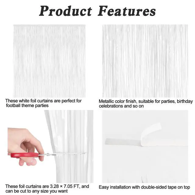 Alt view image 4 of 7 - ZATAYE 2 Pack White Foil Curtain Streamer Decorations